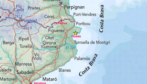 Rosas entre Barcelone et Perpignan, à 30 kms de la frontière française